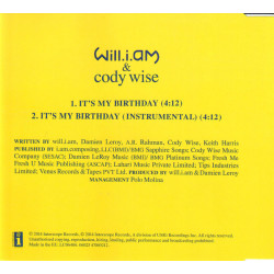 WILL I AM & CODY WISE - IT'S MY BIRTHDAY